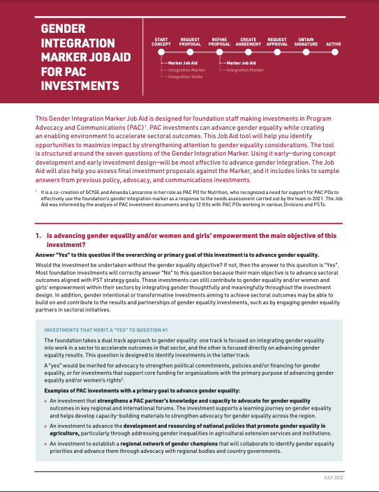 Image of cover of gender integration marker job aid